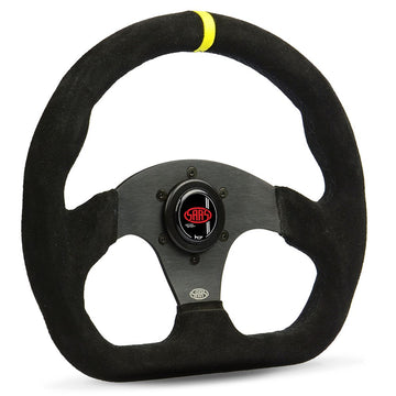 SAAS 13" ADR Compliant Suede Covered Steering Wheel with Flat Bottom and Centre Stripe - D1-SWB-F33