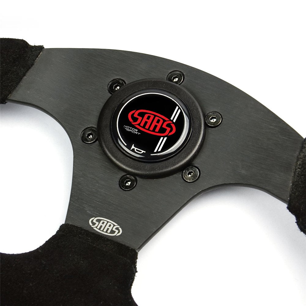 SAAS 13" ADR Compliant Suede Covered Steering Wheel with Flat Bottom and Centre Stripe - D1-SWB-F33