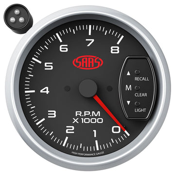 SAAS 3.75" Black Muscle Series 2 Tachometer with Shiftlite (0-8K RPM) - SGTAC334BS2