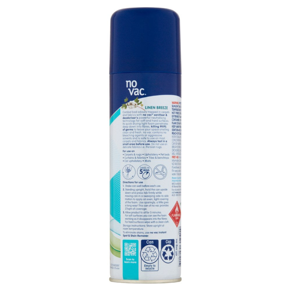 No Vac Foaming Sanitiser and Deodoriser - Linen Breeze - 290g - 31146 (Pickup Only)