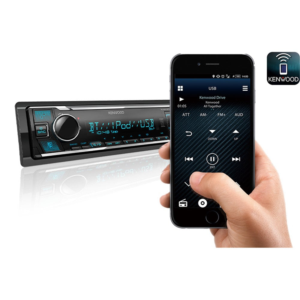 Kenwood KMM-BT408 4 x 50W Single DIN Receiver Head Unit with Bluetooth and iPhone Support