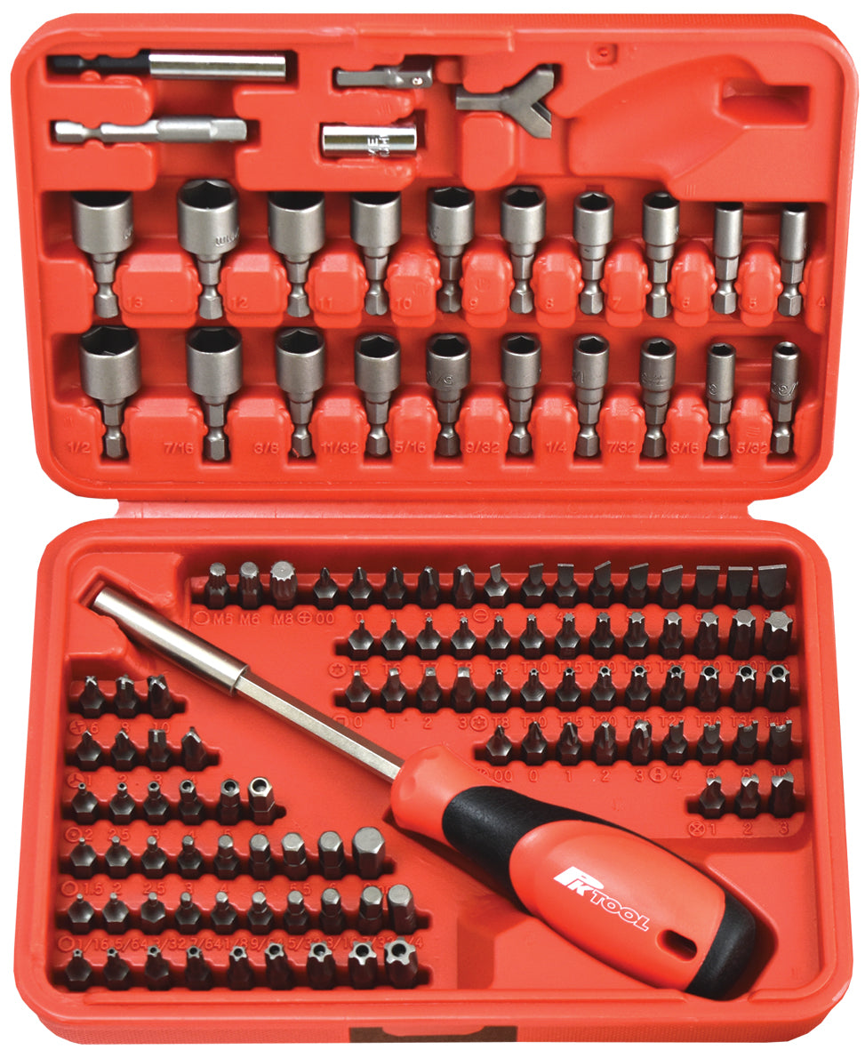 PKTool 122 Piece Bit Driver Set Including Hex, Star, Tamperproof Star, Clutch, Tri-Wing, Spanner, Spline and Square Bits - PT11981