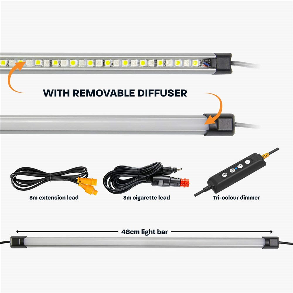 HARDKORR 48CM TRI-COLOUR LED LIGHT BAR KIT WITH REMOVABLE DIFFUSER RBWTOR48CIGD