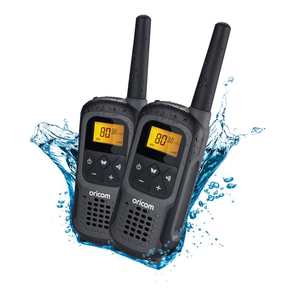 Oricom 2 Watt IPX7 Waterproof Handheld UHF CB Radio Twin Pack with Dual Charging Dock - UHF2500-2GR