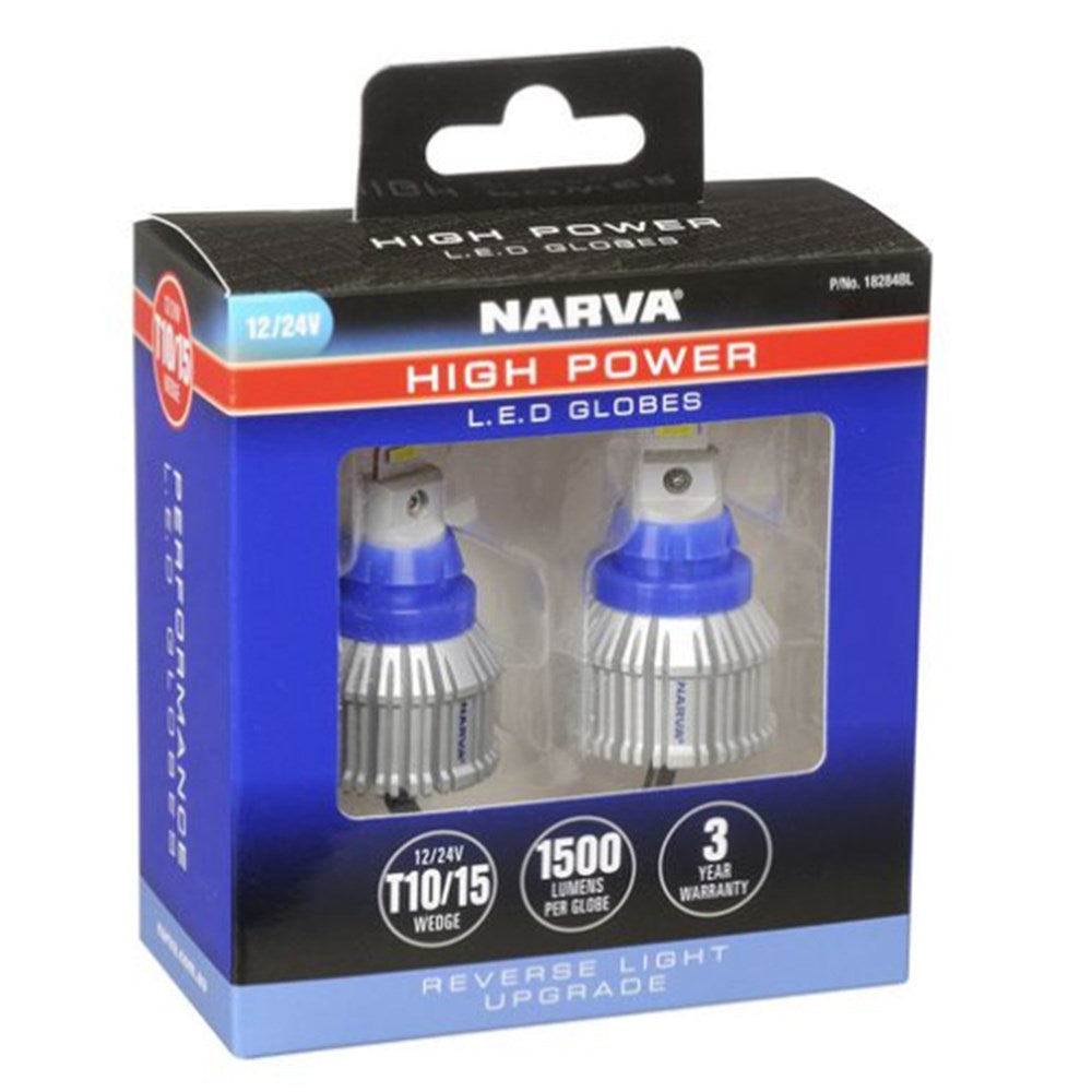 Narva 18284BL 12/24V T15 High Power LED Reverse Globes - Twin Pack