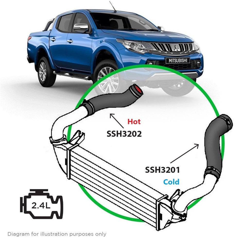 SAAS 2 Piece Silicone Intercooler Hose Upgrade Kit fits Mitsubishi Triton 2.4L MQ MR - SSH3201-KIT