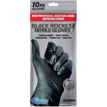 The Glove Company Handy Pack of 10 Black Rocket Heavy Duty Disposable Nitrile Gloves - Medium - 130102