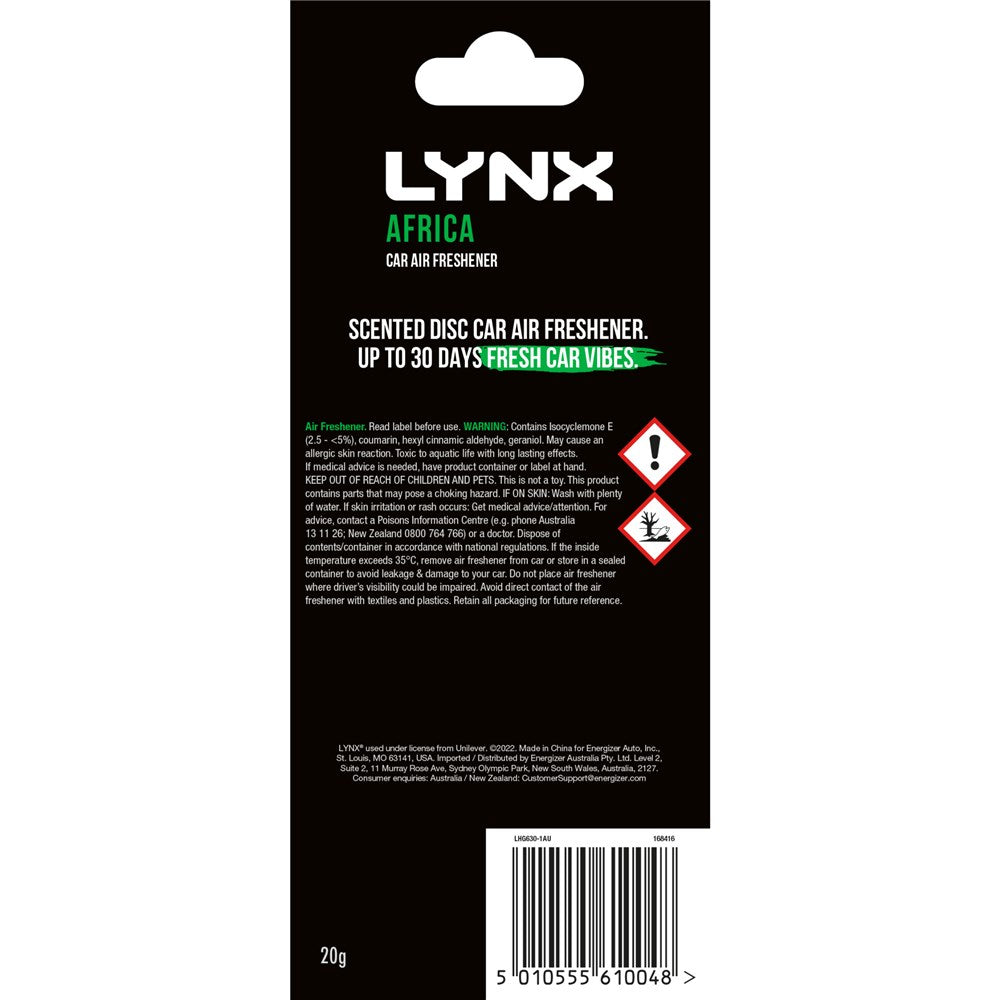 Lynx 3D Hanging Air Freshener - Africa (Single) - E303520800