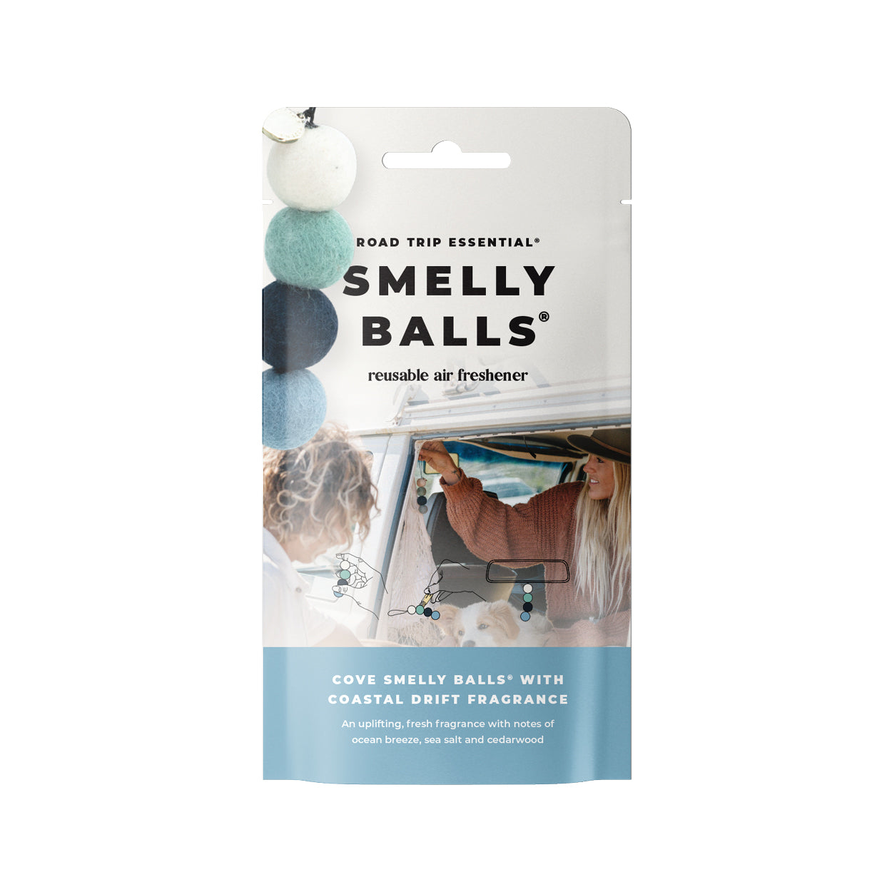 Smelly Balls Cove - Coastal Drift Fragrance Reusable Air Freshener Starter Set with Pouch - ARSBSCVCD