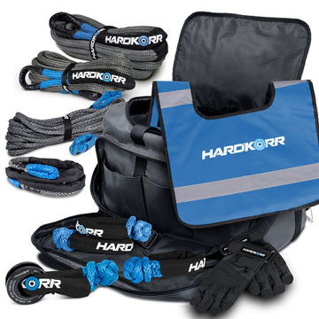 HardKorr 12-Piece Ultimate Off-Road Recovery Kit with Ropes, Soft Shackles, Winch Damper, Gloves and Bag - HKRKITLG