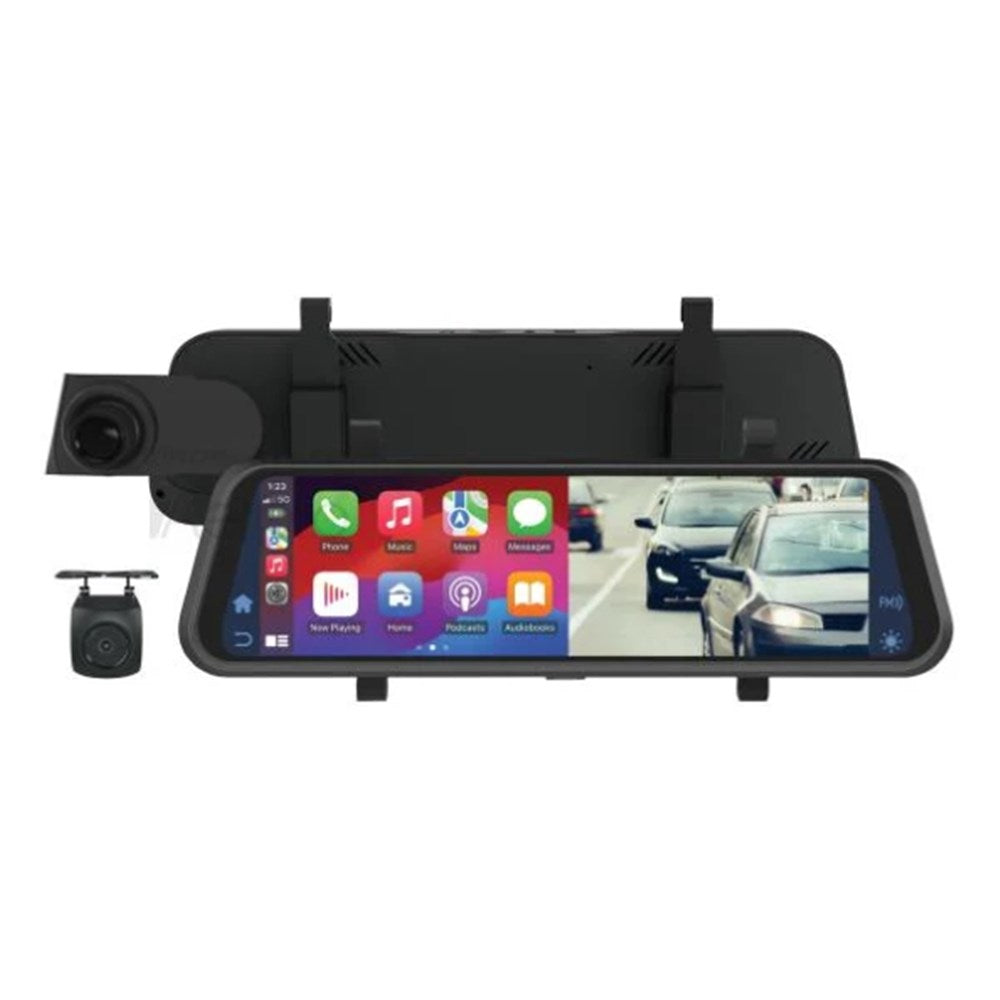 Aerpro AM9M02R 9 Inch Wireless Smartphone Mirror Monitor with Front and Rear Dashcam, and Reverse Camera