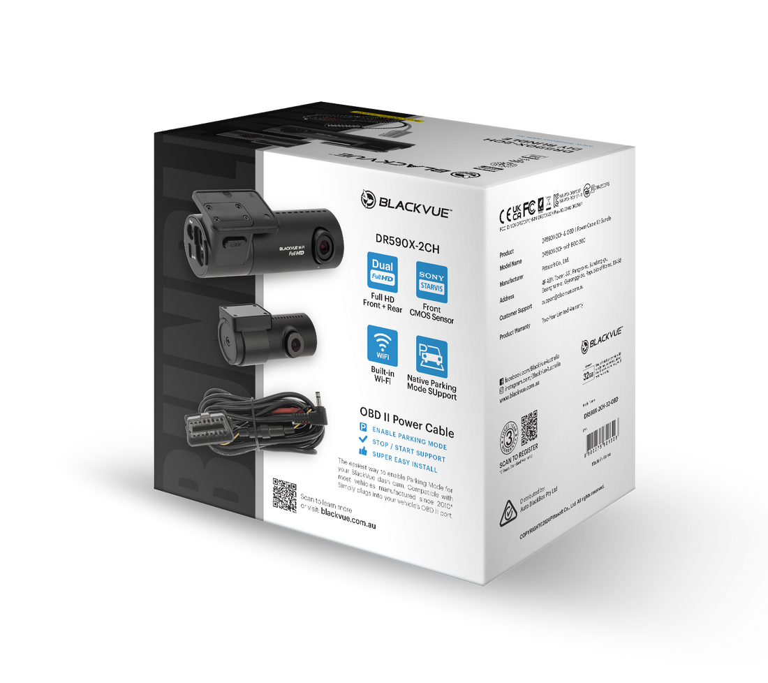 BlackVue 2 Channel Dash Cam and OBD2 Hardwire Power with 32GB SD card- DR590X-2CH-32-OBD