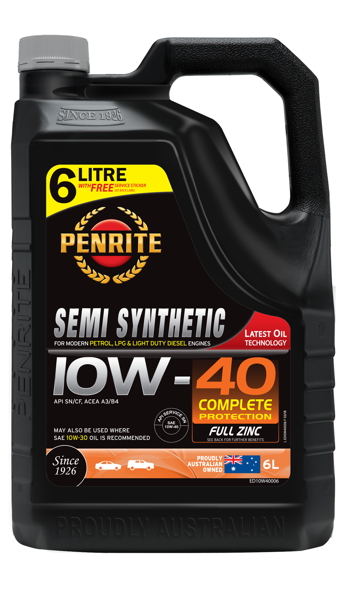 Penrite Semi Synthetic Engine Oil  10W-40 6L  - ED10W40006 (Pickup Only)