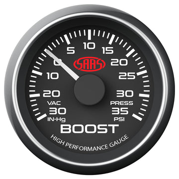 SAAS SG-TB52B1 Muscle Series - Boost Gauge 30Inhg-35Psi 52mm Black