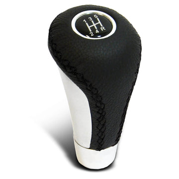 SAAS Black Leather Gear Knob with Aluminium Insert and 8 Shift Pattern Stickers - SGKAL