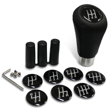 SAAS Black Leather Gear Knob with Black Stitching - SGKBL