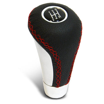 SAAS Leather Gear Knob with Red Stitching and Aluminium Insert - SGKRL