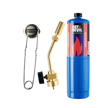 Hot Devil Anti-Flare Blow Torch Kit with 400g Propane Bottle and Hand Flint Sparker - HDPTK (Pickup Only)