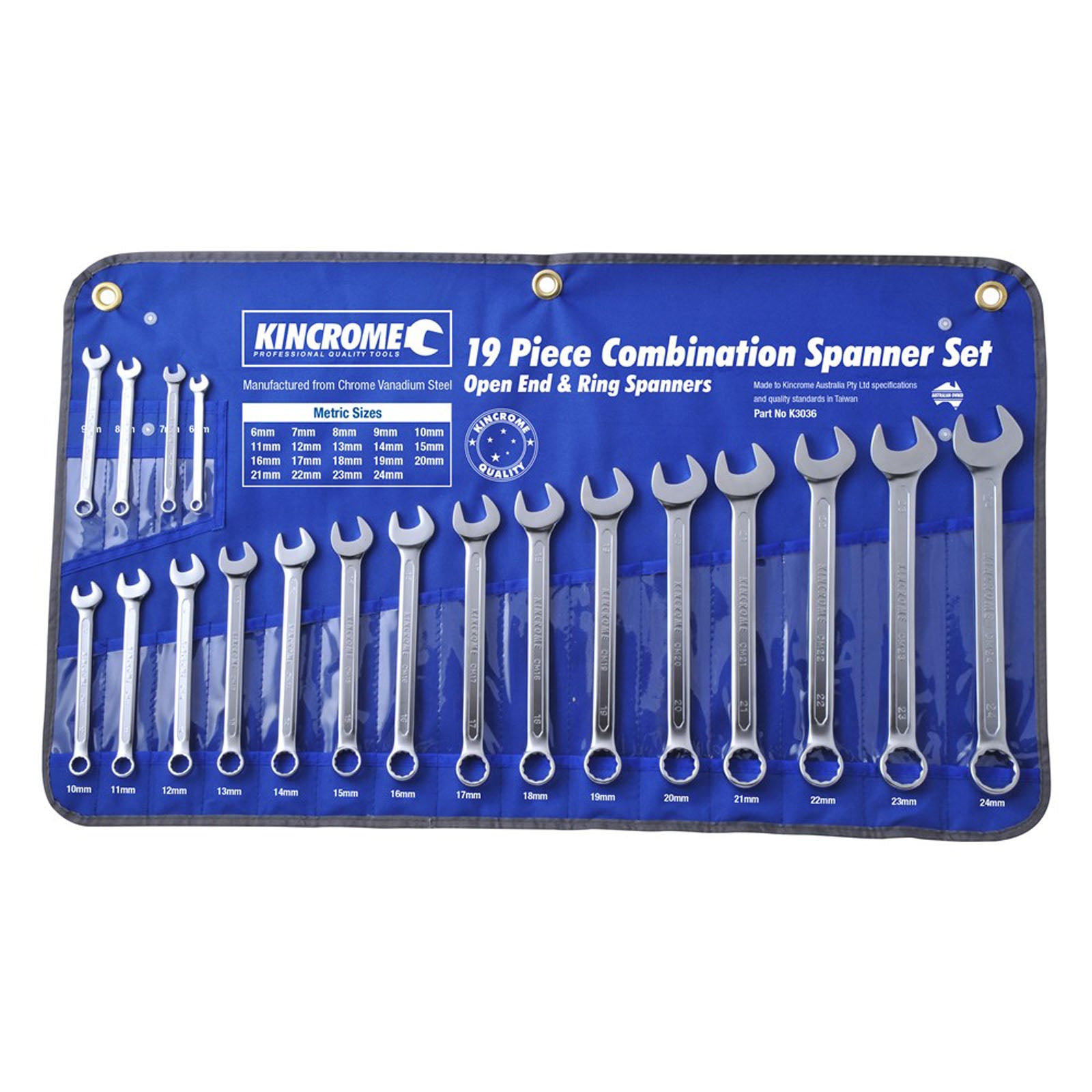 Kincrome 19-Piece Metric Combination Ring Spanner Set - K3036