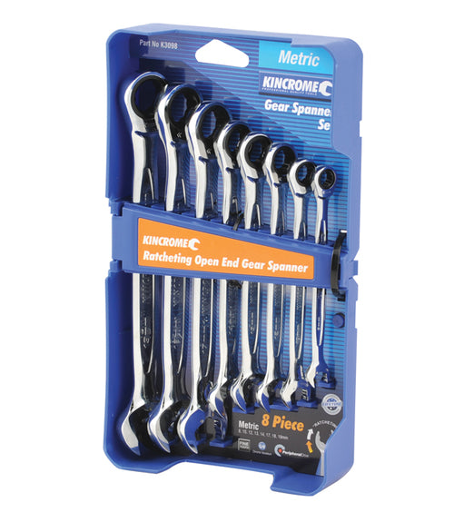 Kincrome 8 Piece Combination Ratcheting Open End Gear Spanner Set - Metric - K3098