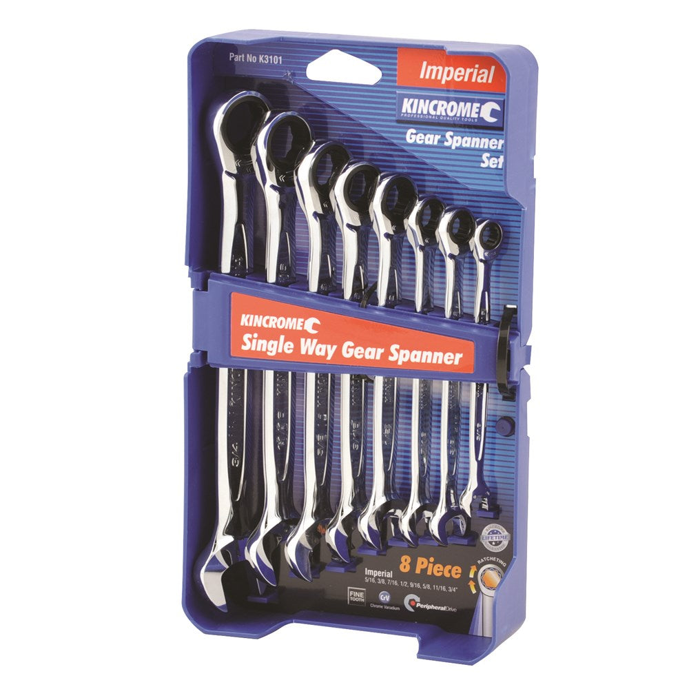 Kincrome 8 Piece Combination Gear Spanner Set - Imperial - K3101