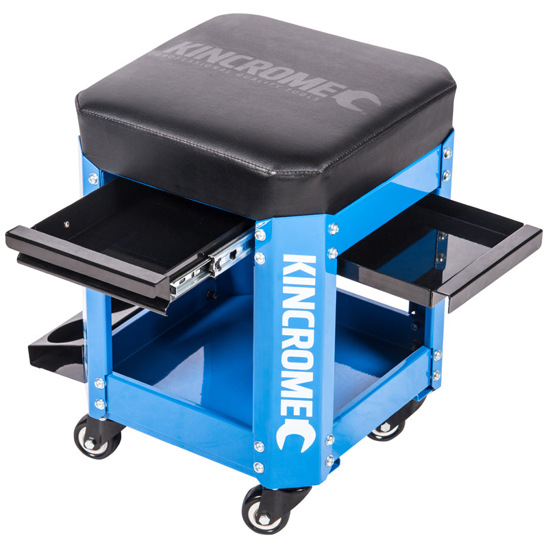 Kincrome Workshop Creeper Seat with Dual Drawers and Can Holder (Electric Blue) - K8114