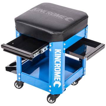 Kincrome Workshop Creeper Seat with Dual Drawers and Can Holder (Electric Blue) - K8114