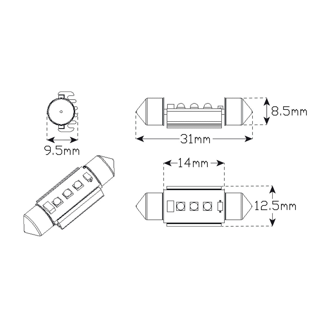 LED Autolamps FN31W LED White Festoon Bulb - 31mm