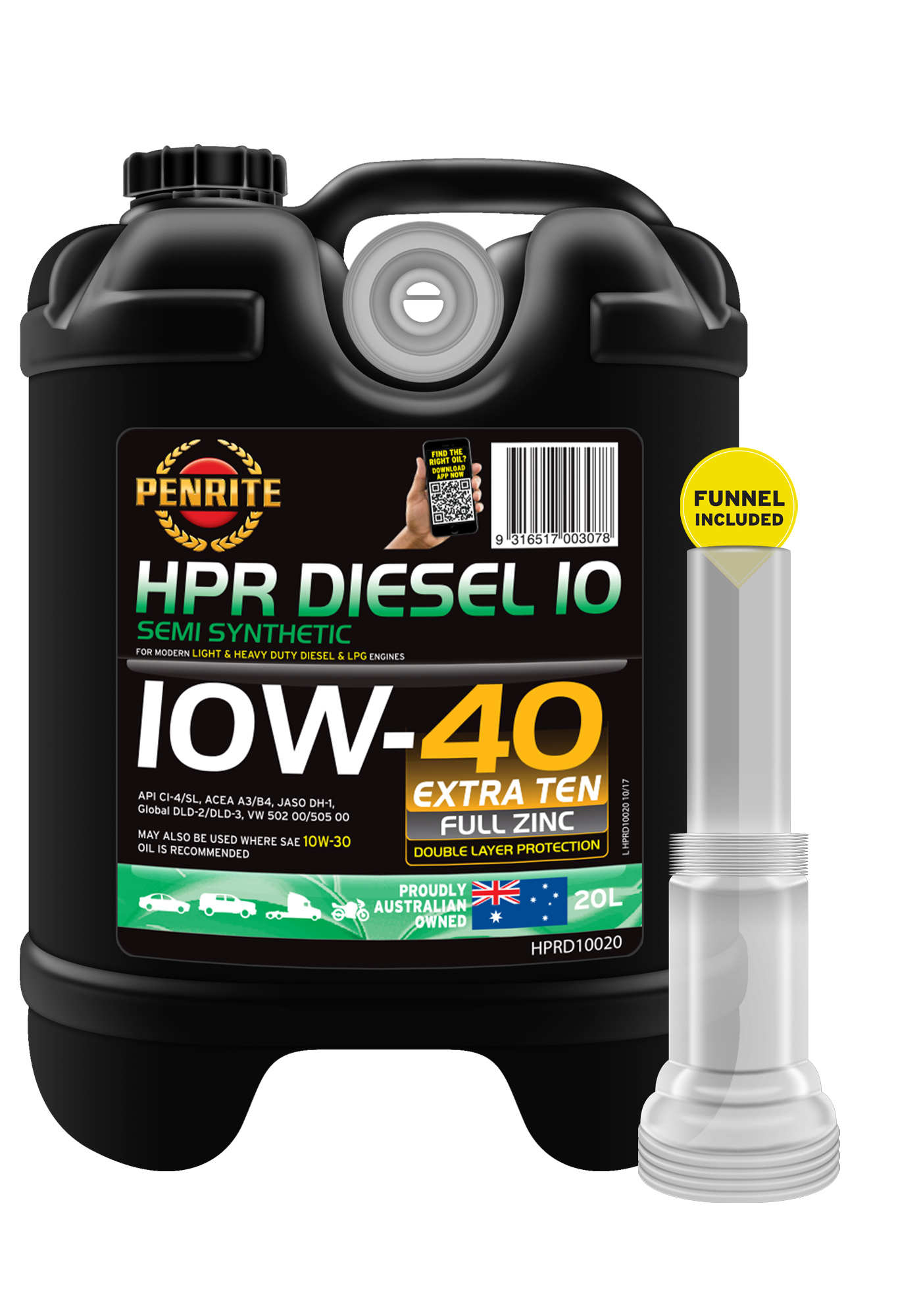 Penrite HPR Diesel 10 Semi Synthetic Engine Oil 10w40 10W-40 20L HPRD10020