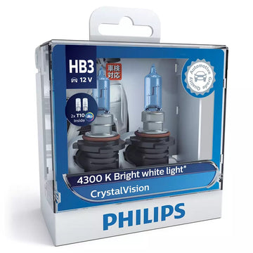 PHILIPS 9005CVSL Crystal Vision HB3 Halogen Upgrade Globes - Twin Pack with 2x T10 LED Globes Included