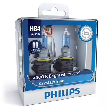 PHILIPS 9006CVSL Crystal Vision HB4 Halogen Upgrade Globes - Twin Pack with 2x T10 LED Globes Included