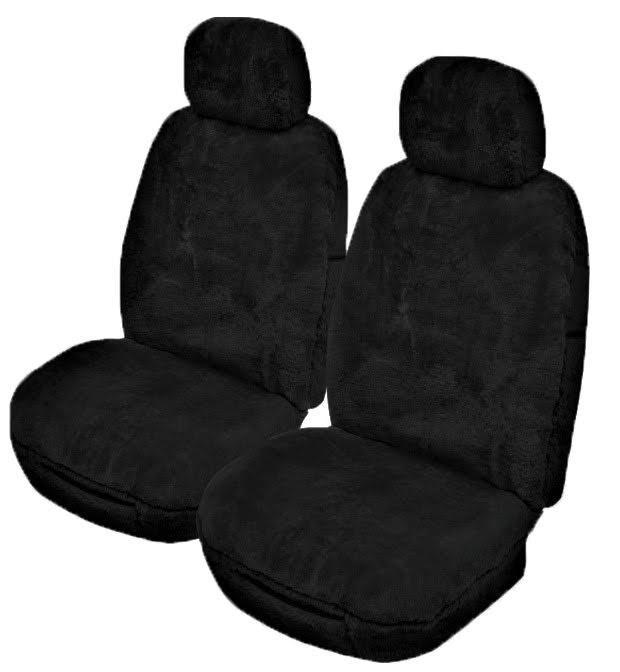 My Car 25mm Thick Sheepskin Front Seat Covers, Universal Size 30 - Black Alpine