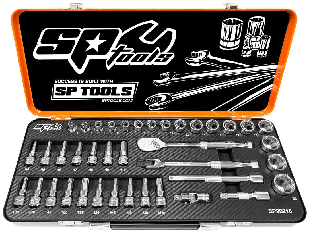 SP Tools 3/8 inch Dr Socket Set - Metric, Inhex, Torx & Spline - 39pc - SP20216