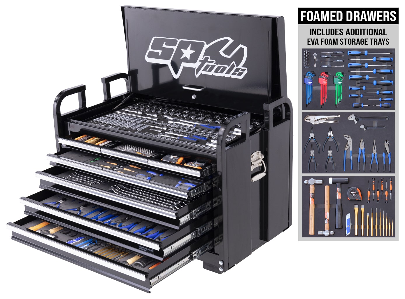 SP Tools Field Service Tool Kit - 413pc - Metric/SAE - Black - Plus Bonus EVA Storage Trays - SP50115X (Bulky Item, Freight Charges Apply)