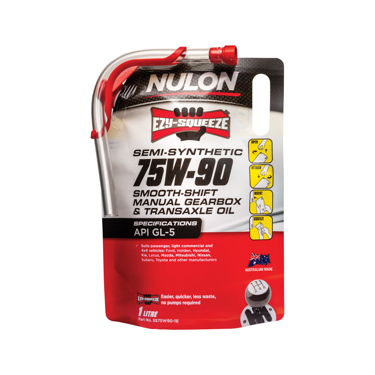 Nulon SS75W90-1E Semi Synthetic 75W-90 Smooth Shift Manual Gearbox & Transaxle Oil 1L