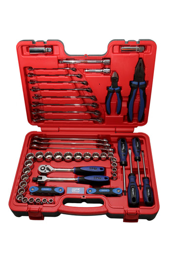 SP Tools 65 Piece Metric and SAE Tool Kit with Hard X-Case - SP51204