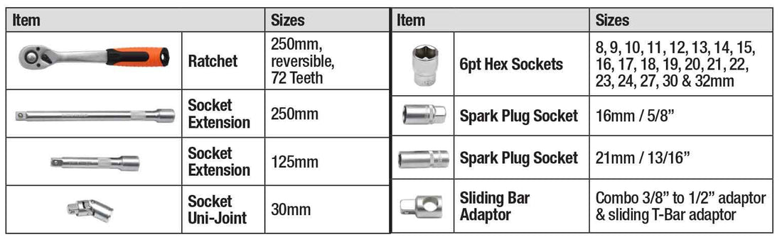 PKTOOL 1/2DR 27PC SOCKET SET - A03C00