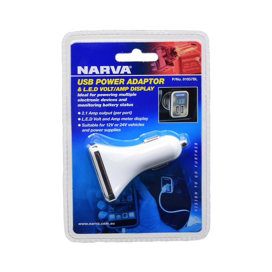 Narva Dual USB Adaptor With LED Volt/Amp Meter Display - 81057BL