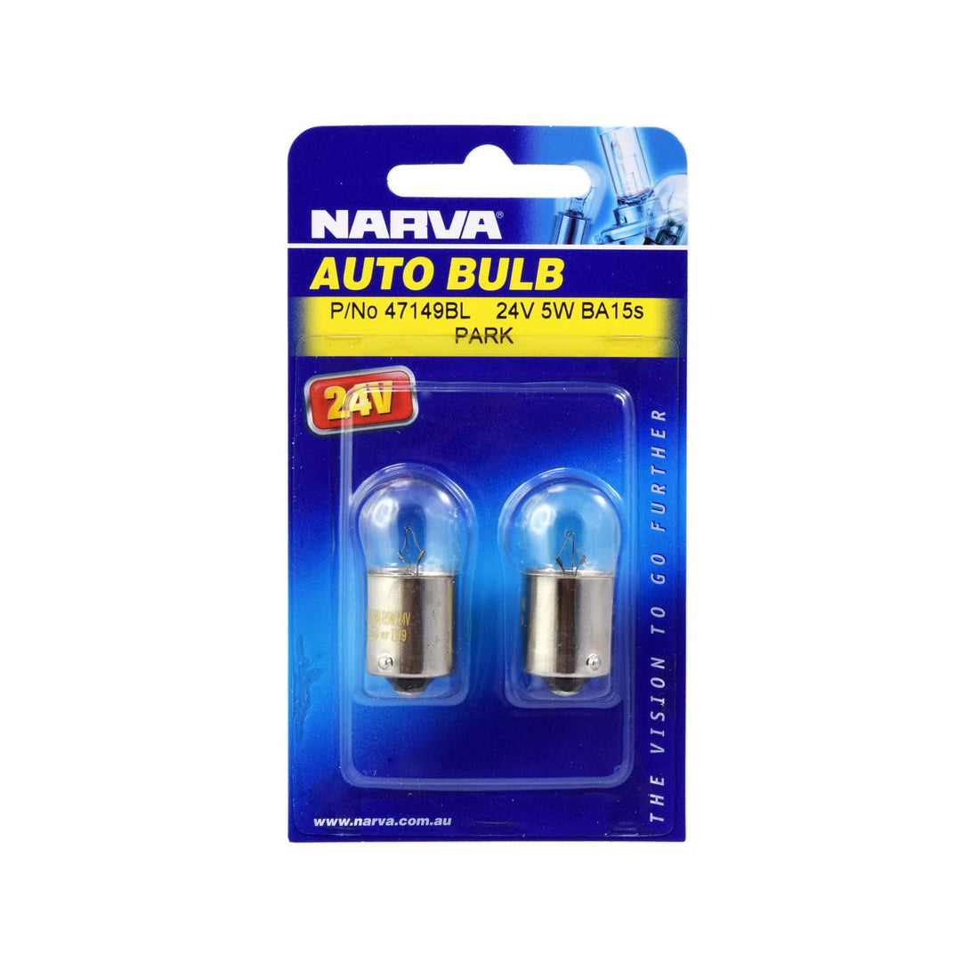 Narva 47149BL 24V 5W R5W BA15S Incandescent Globes - Twin Pack