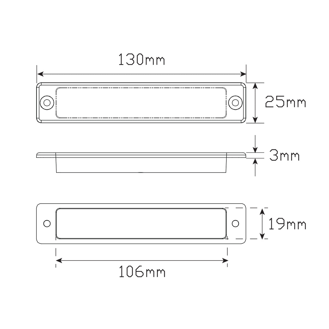 LED Autolamps 25A12 Slimline LED Rear Indicator Recessed Strip Lamp