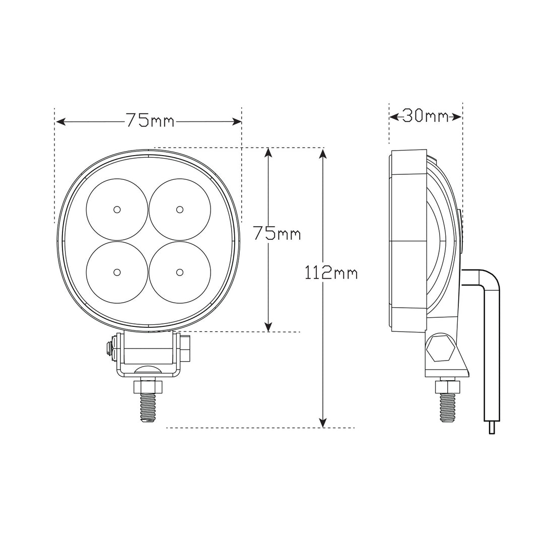 LED Autolamps 7512BM 12 Watt LED Compact Flood/Reverse Lamp with Round Black Housing