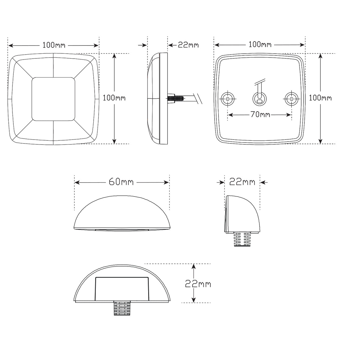 LED Autolamps 98BARLP2/5 5 Metre Small Square LED Trailer Lamp Kit with Reflex Reflector and Licence Plate Lamp - Stop/Tail/Indicator