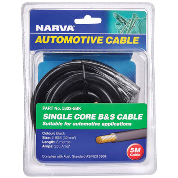 Narva 255A Black 2 B&S Cable (5M) 5802-5Bk