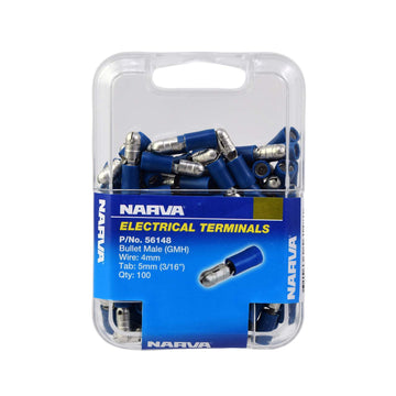 Narva 5.0mm Male Bullet Terminal Blue (100 Pack) - 56148