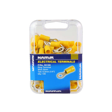 Narva 6.3mm Ring Terminal Yellow (100 Pack) - 56188