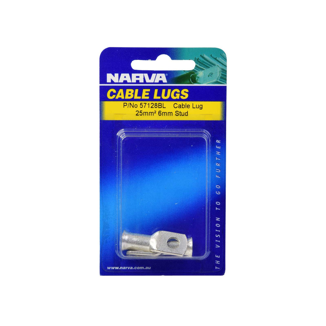 Narva 57128BL 25mm2 6mm Stud FlaRed Entry Cable Lug, Twin Pack