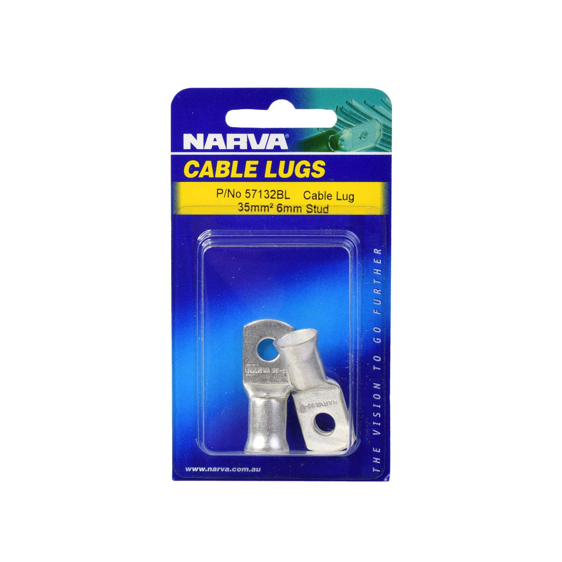 Narva 57132BL 35mm2 6mm Stud FlaRed Entry Cable Lug, Twin Pack