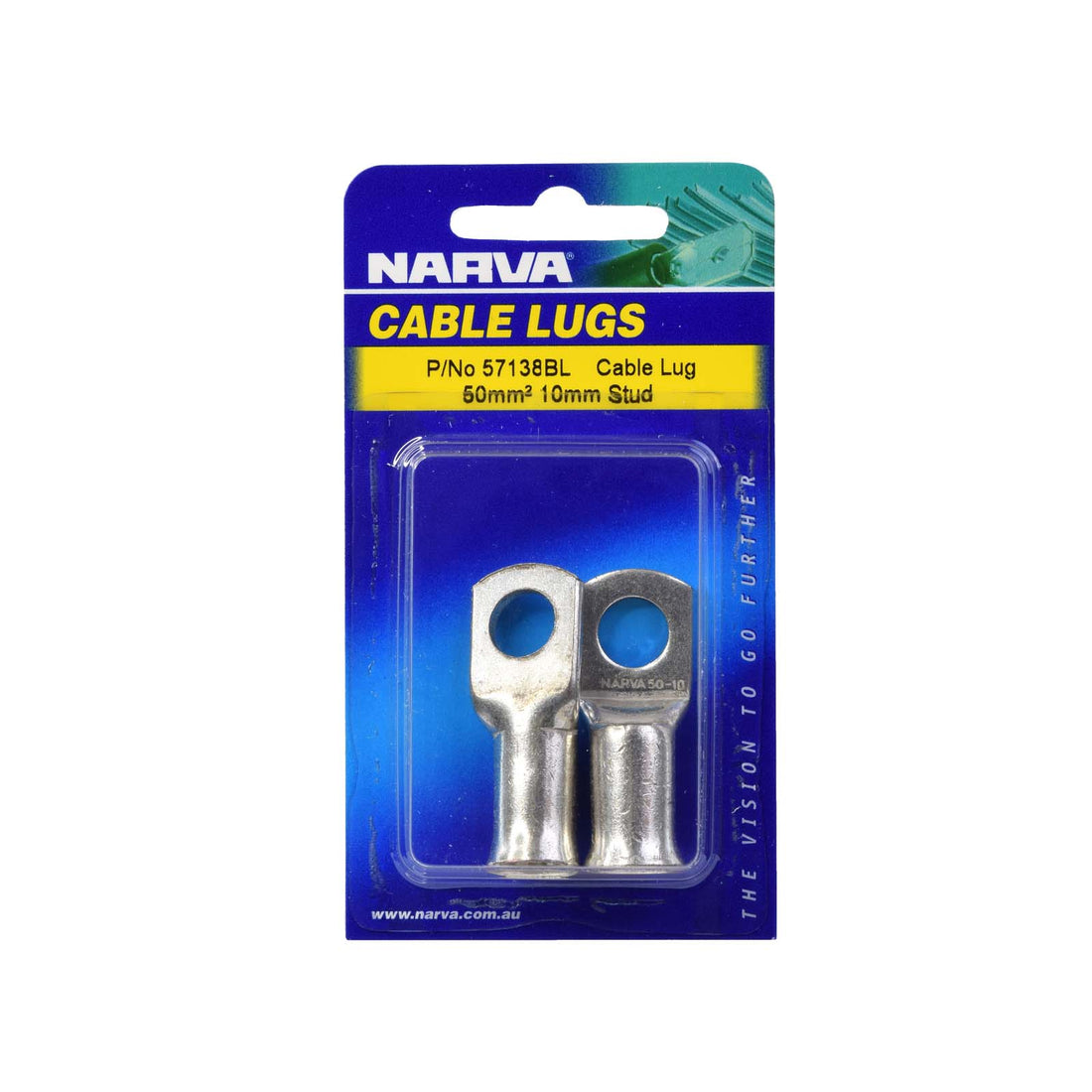 Narva 57138BL 50mm2 10mm Stud FlaRed Entry Cable Lug, Twin Pack