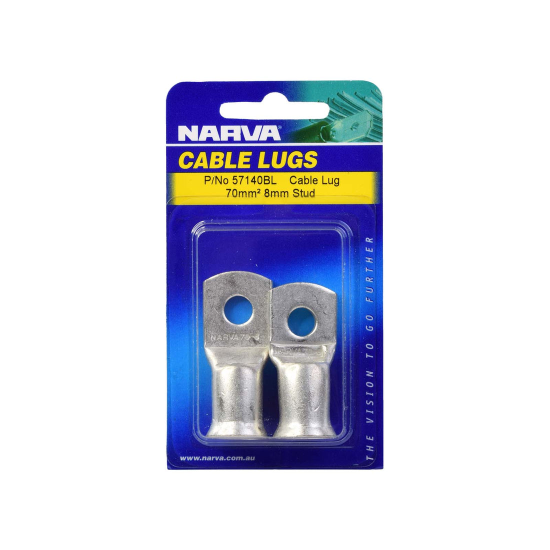 Narva 57140BL 70mm2 8mm Stud FlaRed Entry Cable Lug, Twin Pack