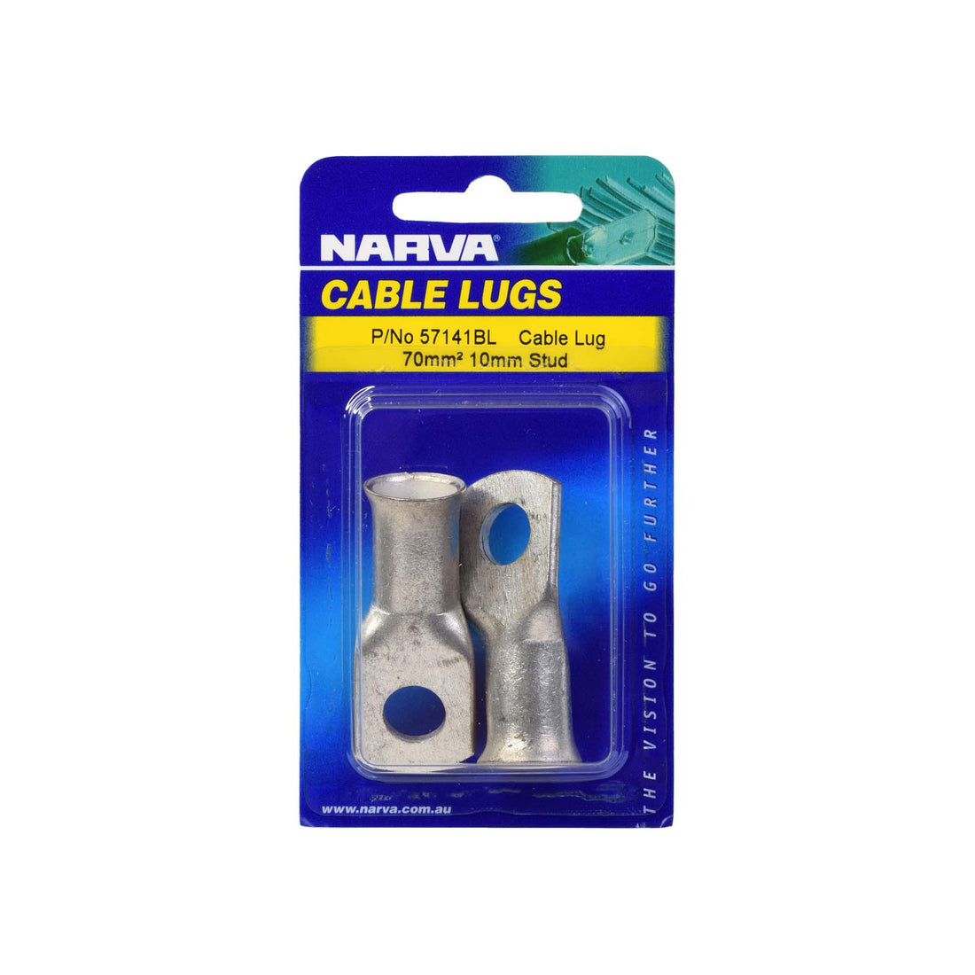 Narva 57141BL 70mm2 10mm Stud FlaRed Entry Cable Lug, Twin Pack